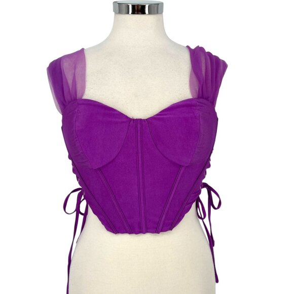 Privy Corset Style Mesh Crop Top Purple Sheer Sleeve Medium NWT - Picture 1 of 12